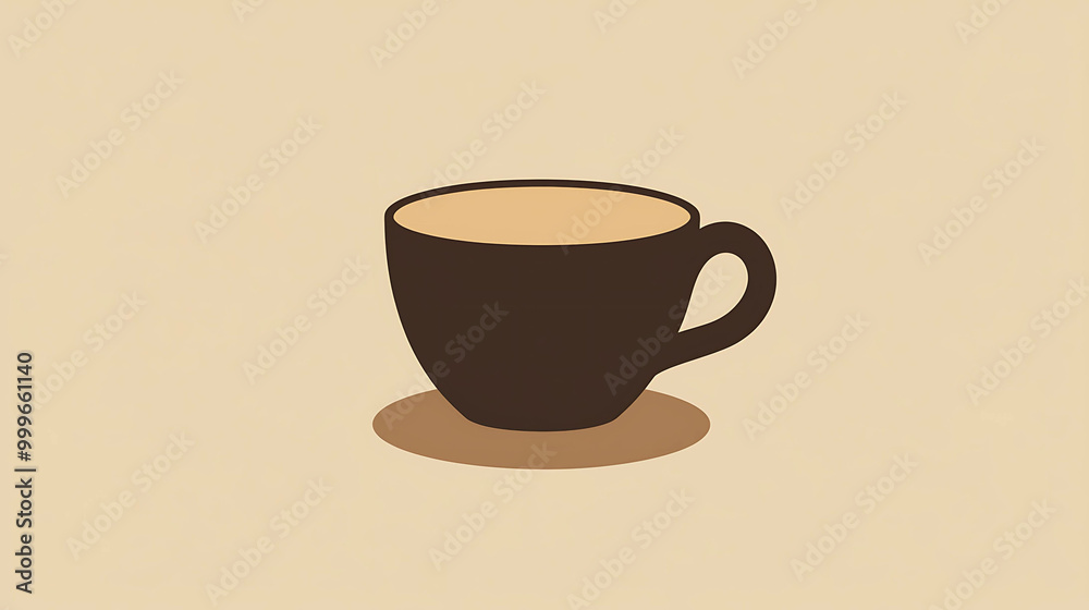 Fototapeta premium A simple illustration of a brown coffee cup on a brown saucer on a beige background.