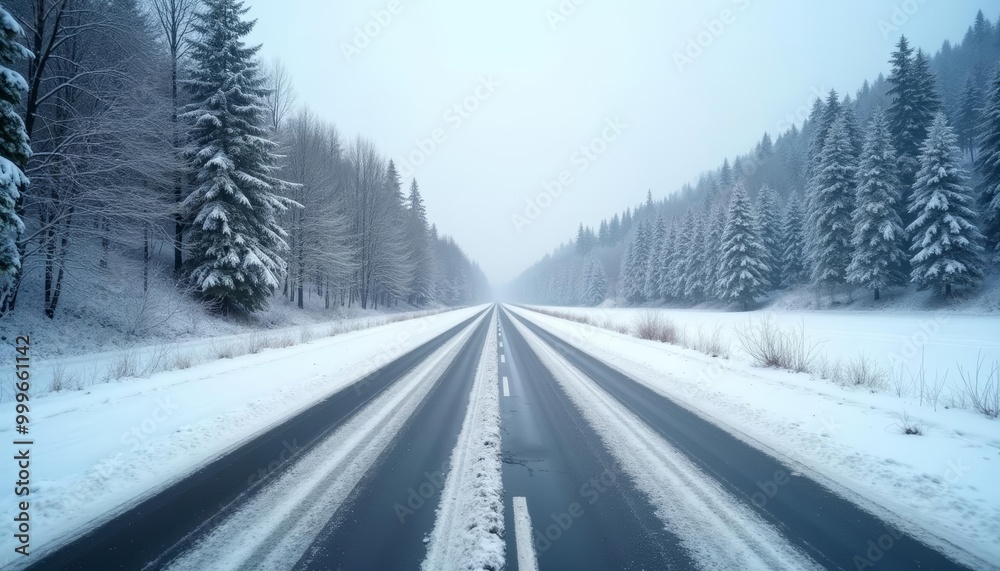 Snowy road through a winter wonderland Snowy road through a winter wonderland