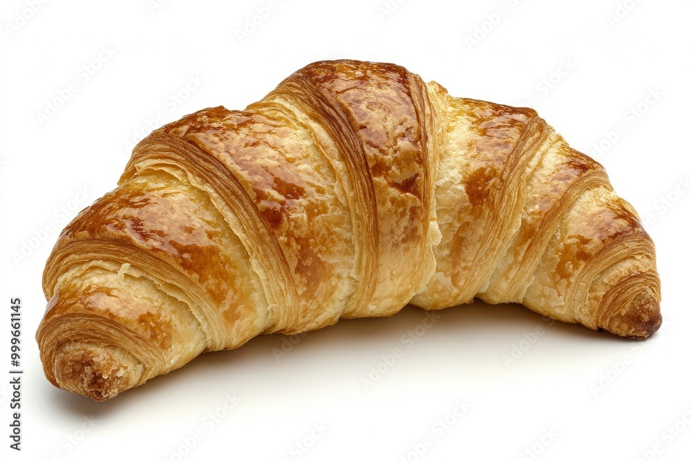 Single plain croissant on white background. Fresh baked pastry, closeup - generative ai Single plain croissant on white background. Fresh baked pastry, closeup - generative ai