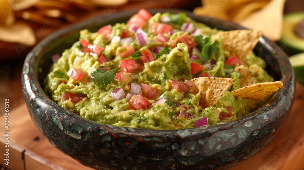 Guacamole: Creamy avocado dip mixed with lime juice, cilantro, onions, tomatoes, and spices, often served with tortilla chips. Guacamole: Creamy avocado dip mixed with lime juice, cilantro, onions, tomatoes, and spices, often served with tortilla chips.