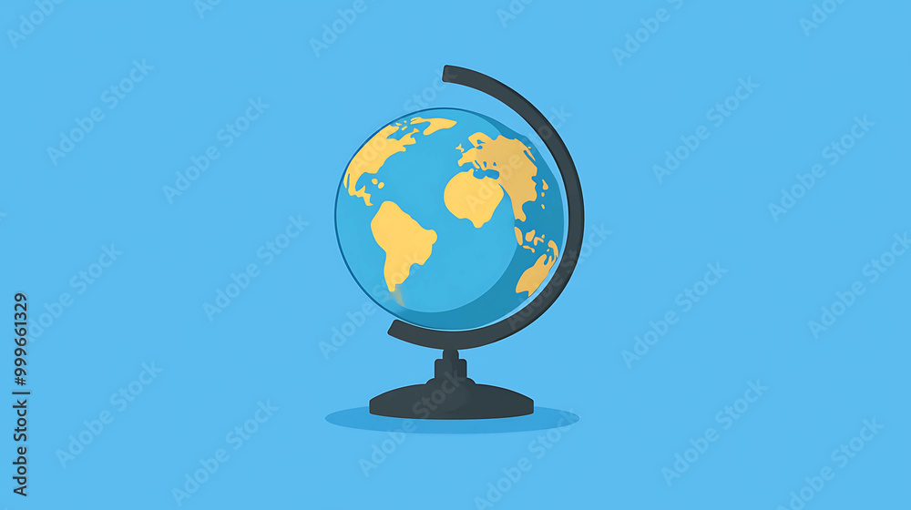 Naklejka premium A simple, flat globe illustration on a blue background.