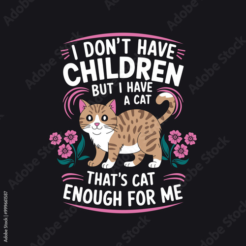 T-shit Vector Illustration of Flowers Cat