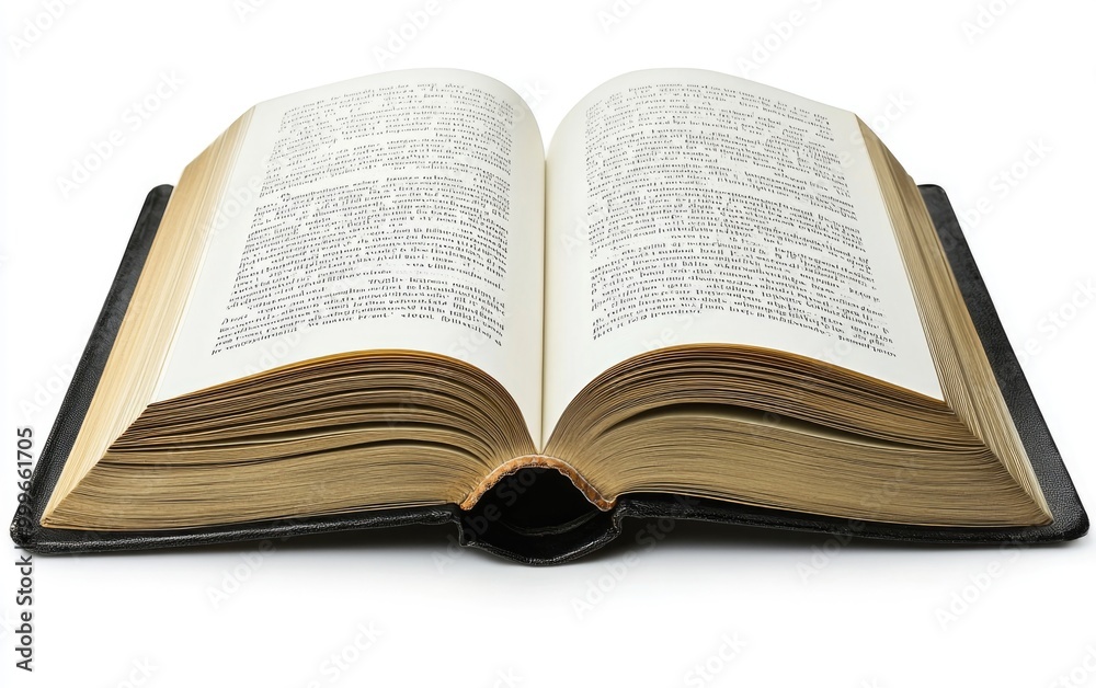 Open book showcasing aged pages and text Open book showcasing aged pages and text
