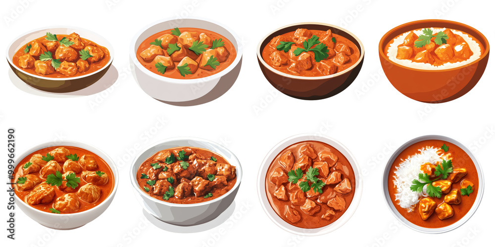 Chicken Tikka Masala white background png transparent Indian food concept using for decoration.