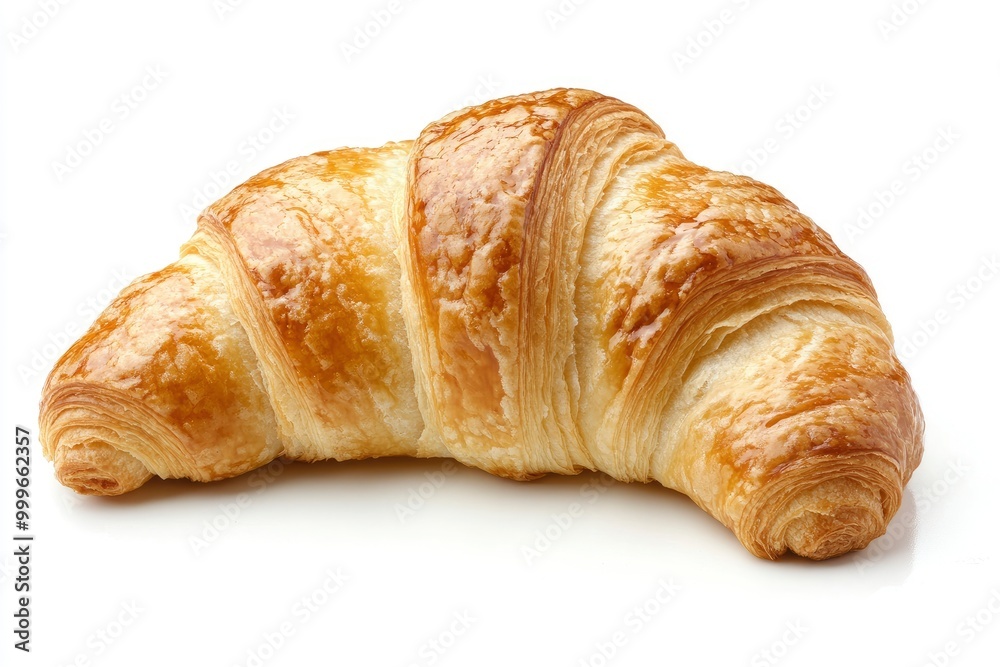 Single plain croissant on white background. Fresh baked pastry, closeup - generative ai Single plain croissant on white background. Fresh baked pastry, closeup - generative ai