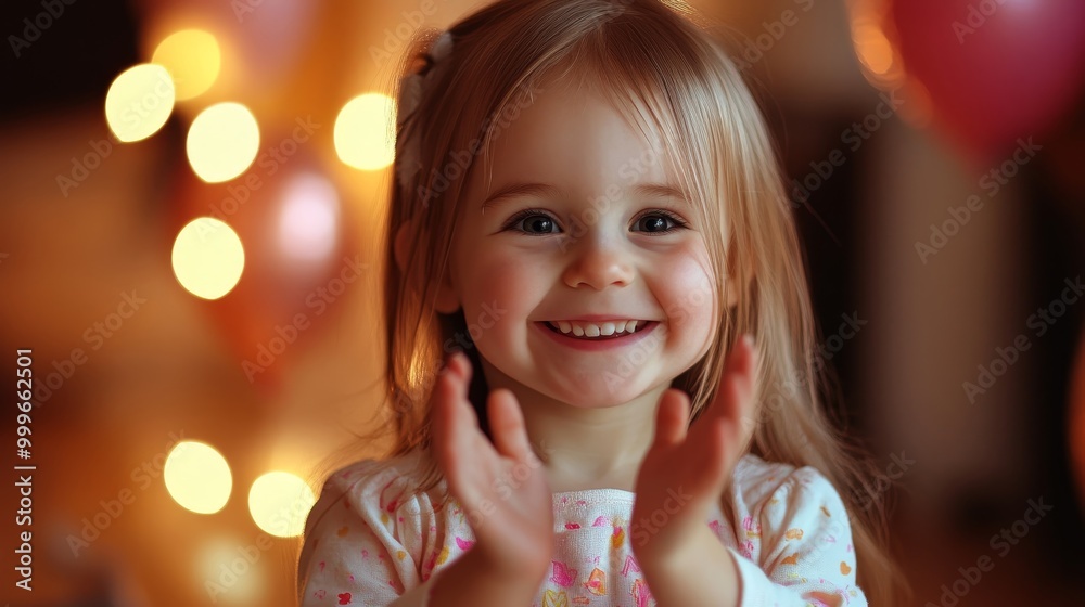 Joyful Slovak Girl Clapping for Birthday Child with Bright Smile Joyful Slovak Girl Clapping for Birthday Child with Bright Smile