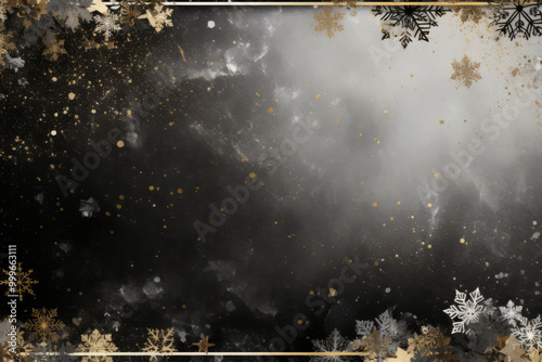 Beautiful snowflake falling on a golden Christmas background with twinkling stars ,Generated By Ai