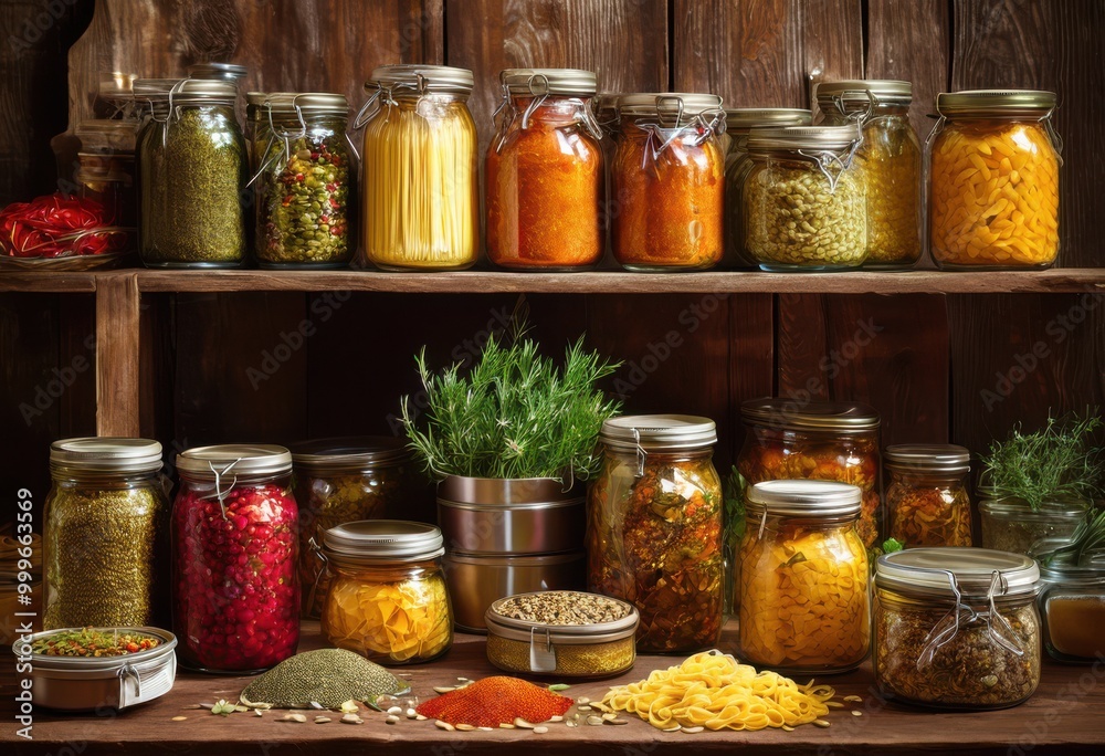 vibrant display colorful non perishable food items featuring canned dried products arranged eye catching composition, assortment, bulk, bright, cans vibrant display colorful non perishable food items featuring canned dried products arranged eye catching composition, assortment, bulk, bright, cans