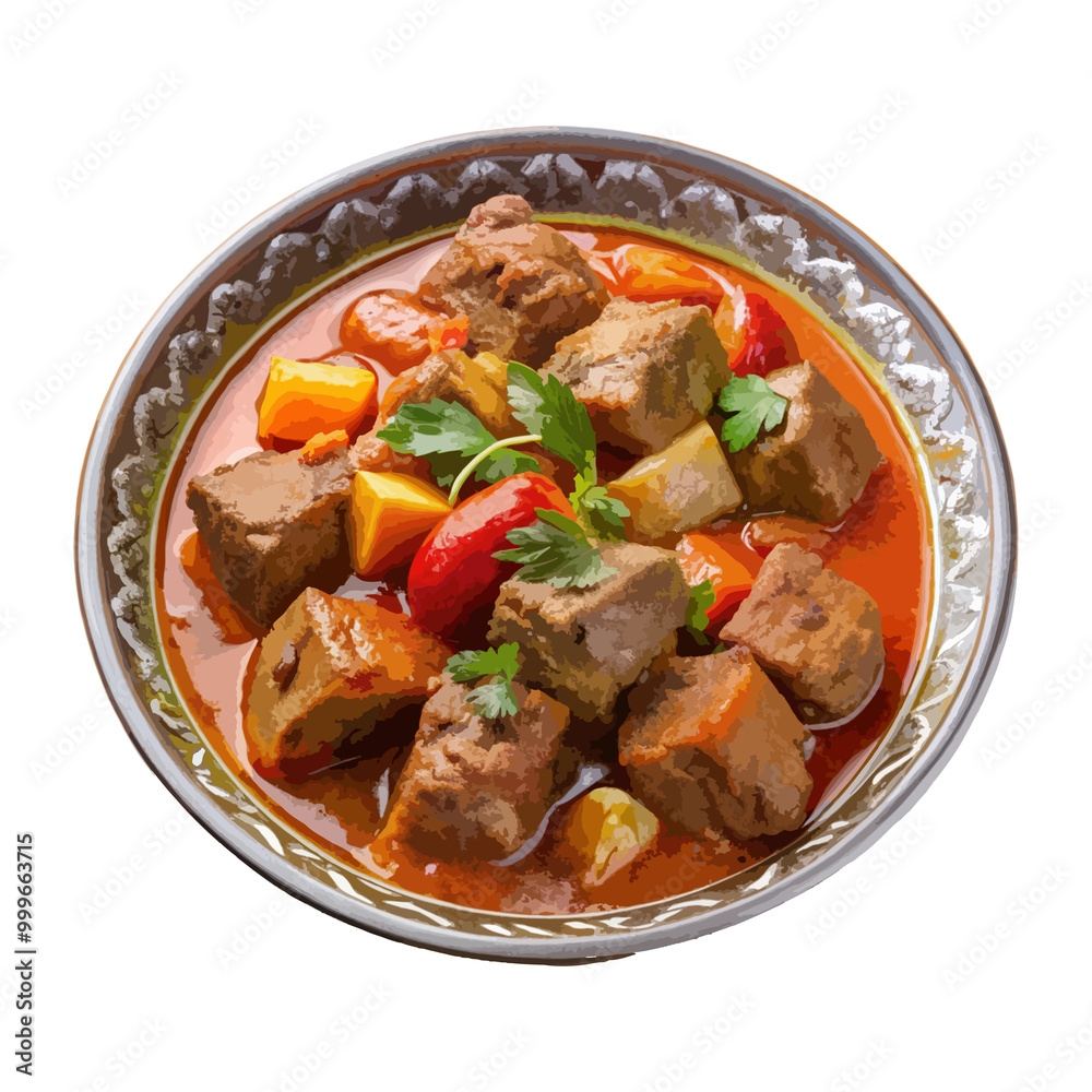 Front view of Hunkar Begendi with Turkish Sultan's Delight, featuring lamb stew, isolated on a white transparent background Front view of Hunkar Begendi with Turkish Sultan's Delight, featuring lamb stew, isolated on a white transparent background