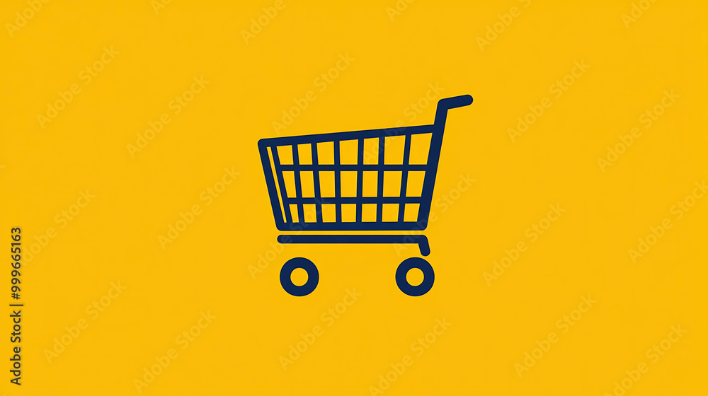 Simple blue shopping cart icon on a yellow background. Simple blue shopping cart icon on a yellow background.