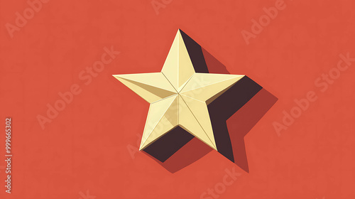 A single gold star with a long shadow on a red background. photo