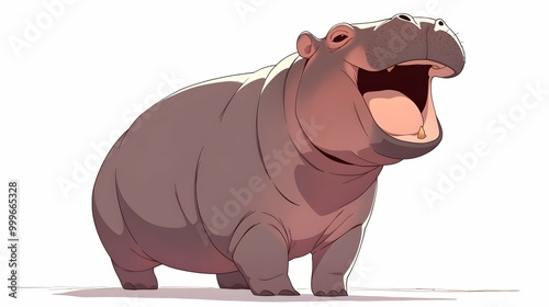 Cartoon Pygmy Hippopotamus Smiling with Mouth Open. photo