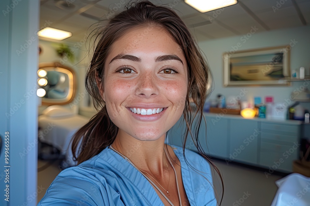 Fototapeta premium A patient reading a brochure about the benefits of professional teeth whitening
