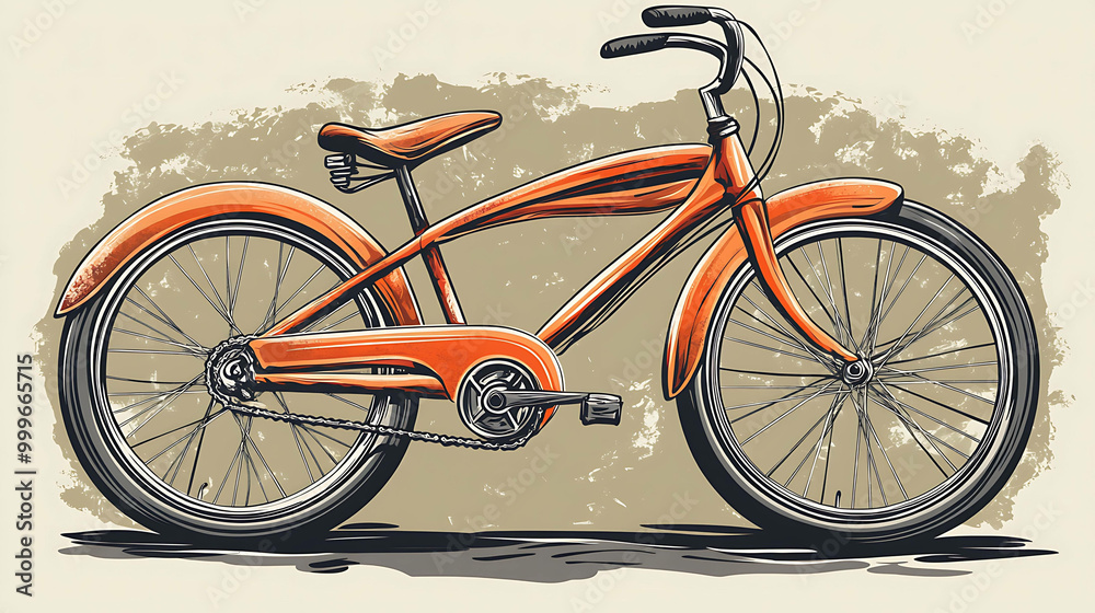 Fototapeta premium Vintage orange bicycle illustration.