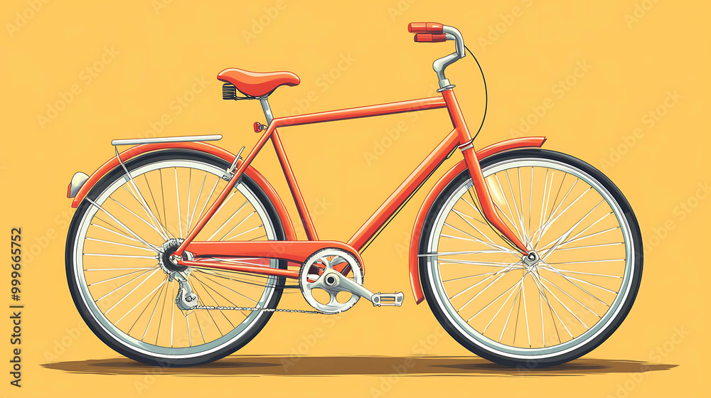 Fototapeta premium Classic red bicycle on a yellow background.