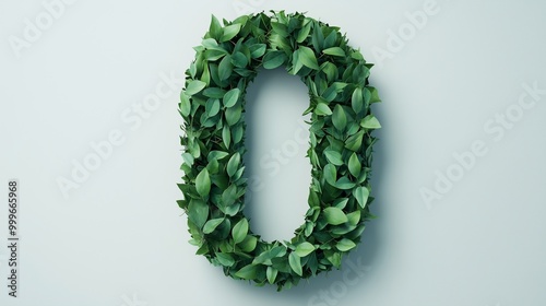 The number 0 is framed by a series of green leaves solid background