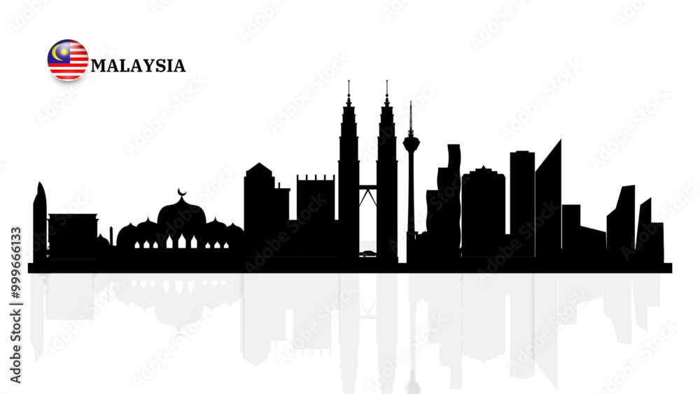 Fototapeta premium malaysia skyline, malaysia cityscape, malaysia skyscraper buildings vector silhouette. vector illustrator