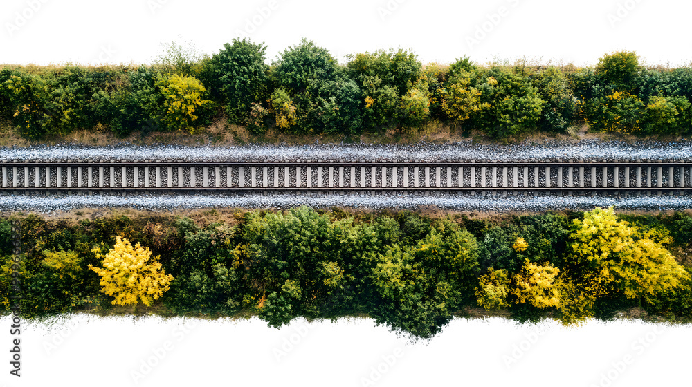 Obraz premium Railway rails with sleepers on gravel close-up top view