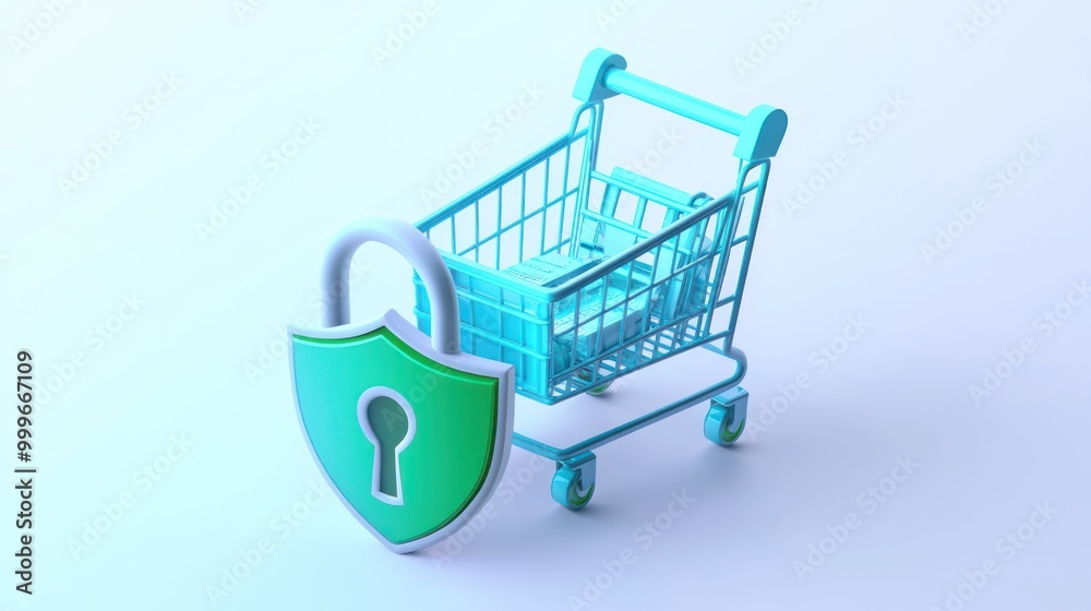 A shopping cart with a security padlock symbolizing safe online transactions.