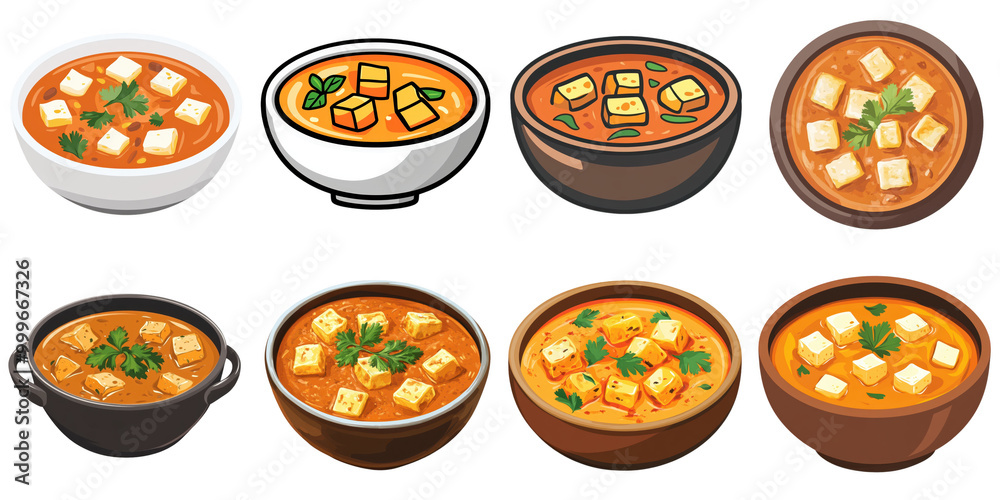 Fototapeta premium PNG Paneer Butter Masala animation no bg sample mockup set Indian food concept using for decoration.