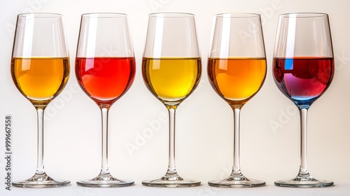 Colorful Assortment of Wines in Glasses. Red, White, and Rose Wine Collection