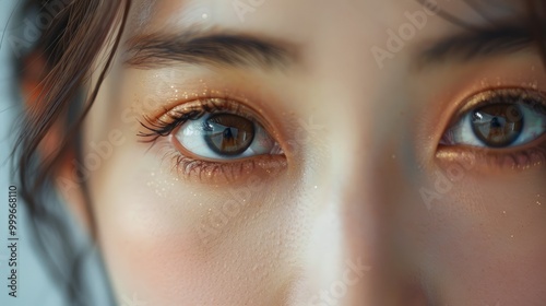 Close-up shot of beautiful Asian woman eyes on white background