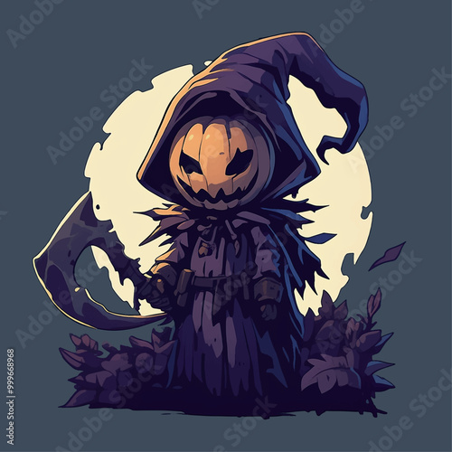 Sinister scarecrow with pumpkin head