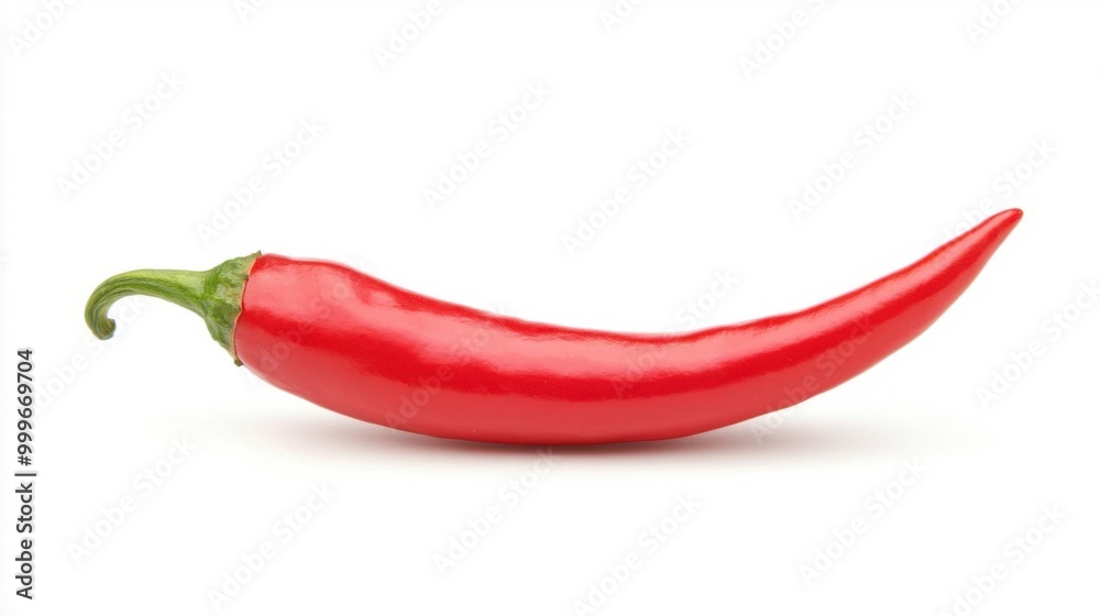 A single bright red chili pepper, isolated on a white background. A single bright red chili pepper, isolated on a white background.