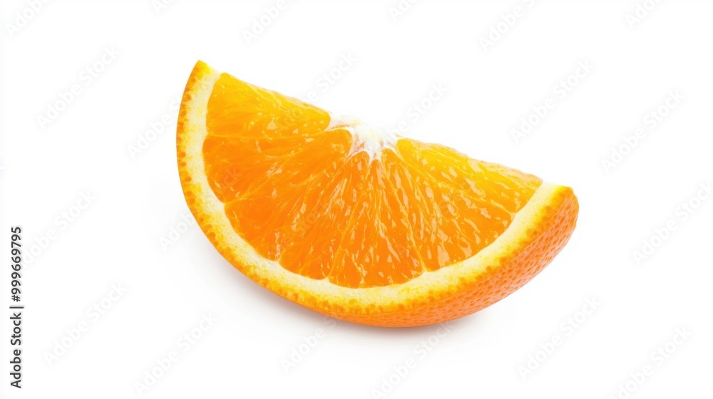A perfectly peeled orange slice, showing juicy pulp, isolated on a white background.