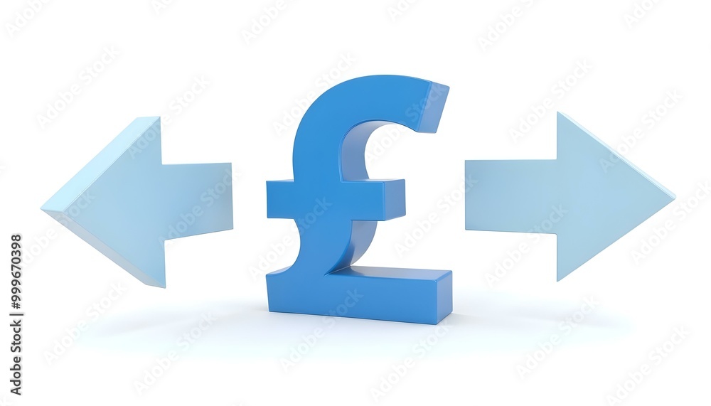 Cashflow represented by a £ sterling symbol with arrows isolated on a white background Cashflow represented by a £ sterling symbol with arrows isolated on a white background
