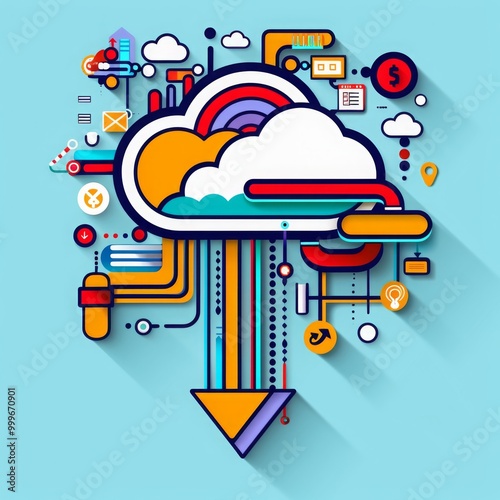 download cloud computing with a bold downward arrow. Digital Data Flow Migration in the Cloud Transfer and Storage, Efficient Cloud Data Download and Cloud-Based Information Exchange.
