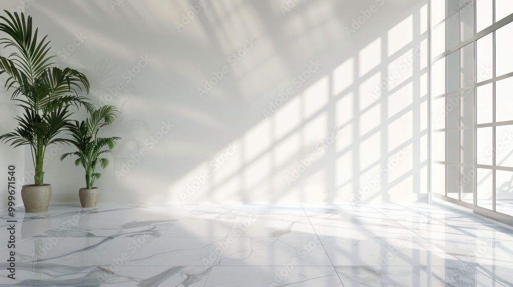 Obraz premium Empty Room with Palm Trees and Sunlight