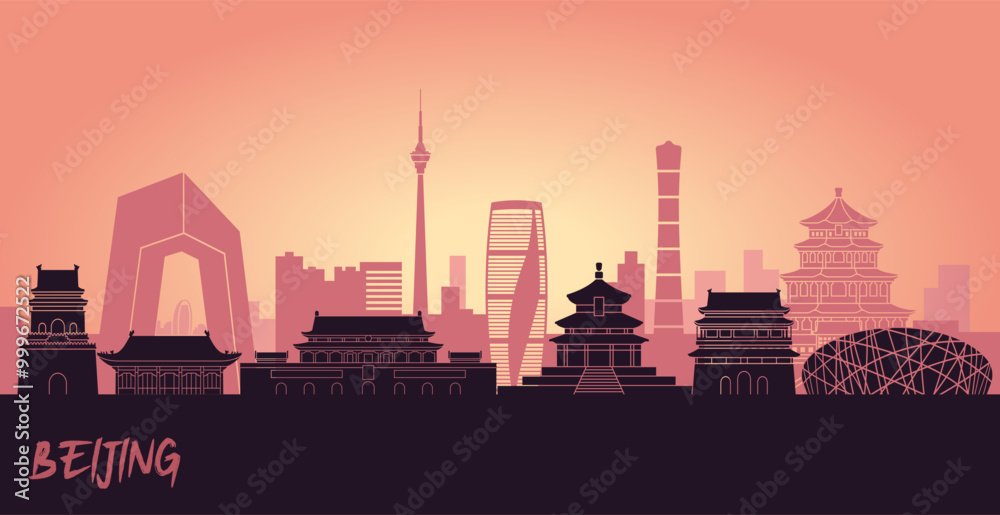 Obraz premium Beijing Skyline At sunset, Buildings Are Detailed, Moveable and Complete