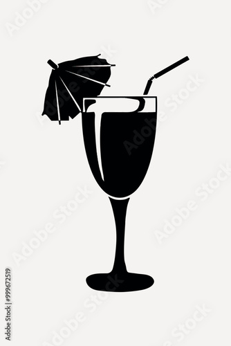 Tropical cocktail silhouette with umbrella