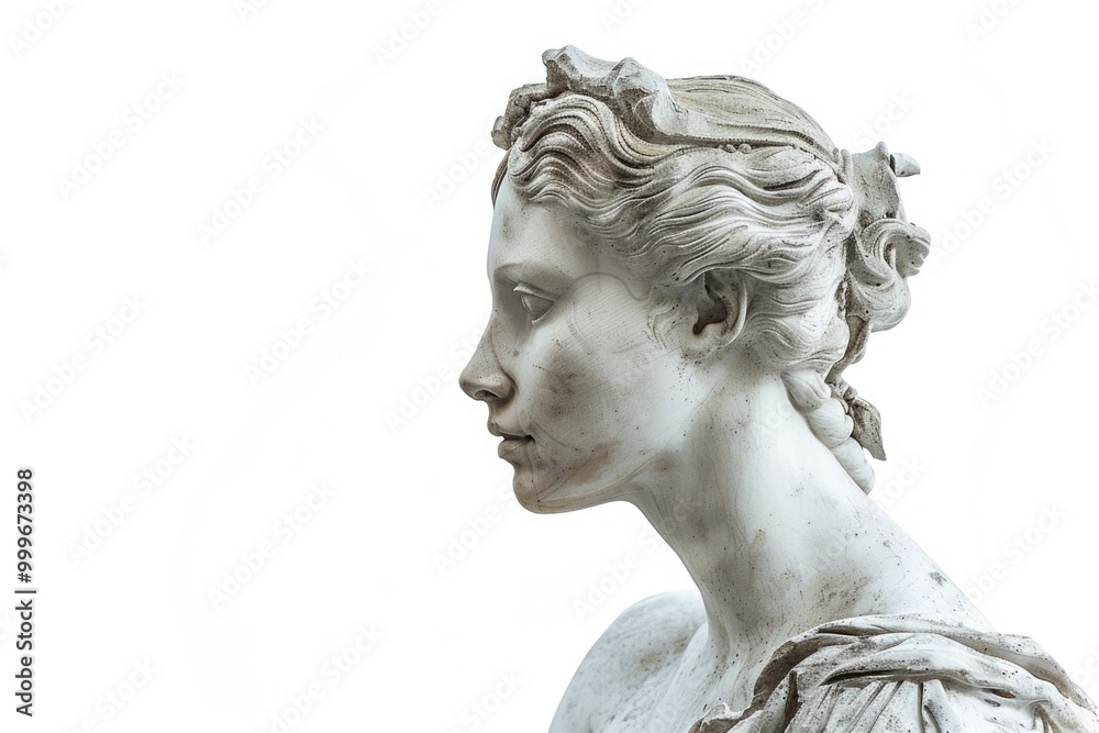 A detailed view of a female statue's facial features A detailed view of a female statue's facial features