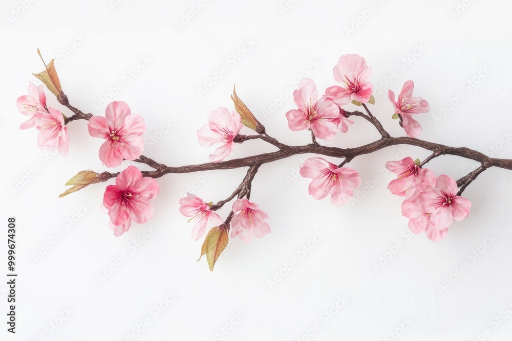 Pink cherry blossom on white background, isolated Sakura tree branch - generative ai Pink cherry blossom on white background, isolated Sakura tree branch - generative ai