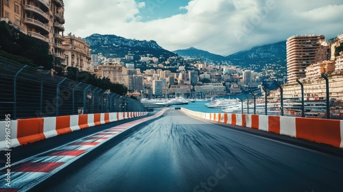 Wallpaper Mural An empty Formula One track in Monaco, with the famous Monte Carlo harbor in the distance, no cars on the road. Torontodigital.ca