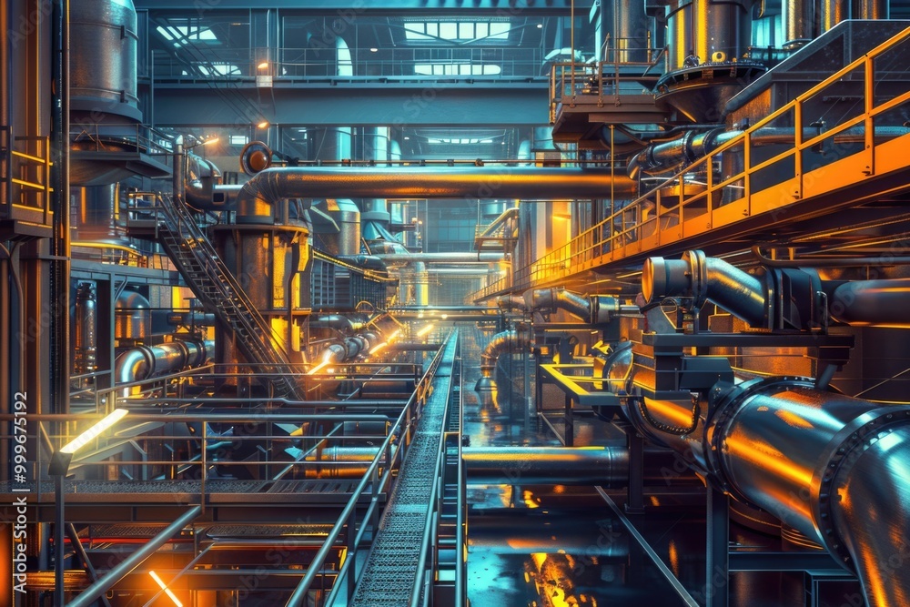 Industrial area with pipes and machinery Industrial area with pipes and machinery