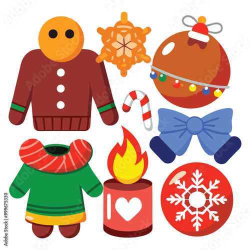 Christmas day illustration vector set of cool Christmas items, gifts, and decorations.All the icons are set against a white background.