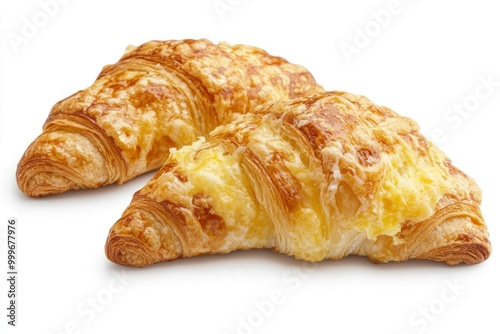 Cheese croissant isolated in white background with clipping path, no shadow, homemade dessert - generative ai