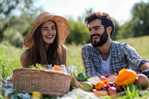 A couple having picnic in a park.