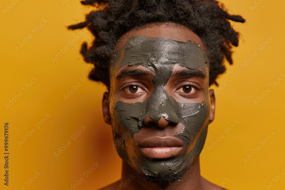 A person wearing a muddy facial mask, possibly for skincare or wellness purposes A person wearing a muddy facial mask, possibly for skincare or wellness purposes