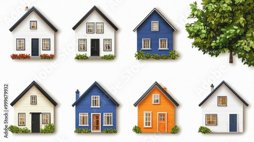 Set flat vector logo of simple houses.