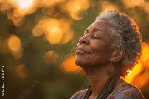 A woman with her eyes closed gazing upwards