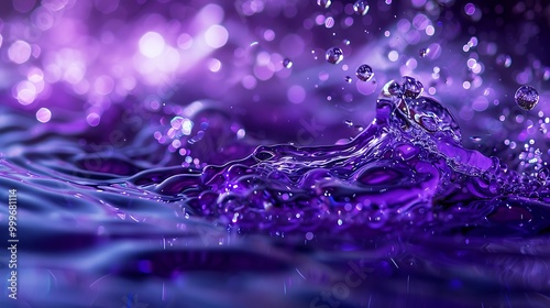 When a violet crystal structure hits a liquid surface droplets and swirls are produced