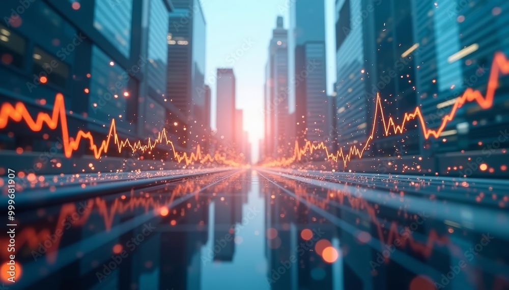  Futureforward cityscape with vibrant financial data
