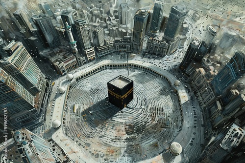 Pilgrims circumambulate the Kaaba at Masjidil Haram in Makkah, Saudi Arabia. Muslims all around the world face the Kaaba during prayer time. photo