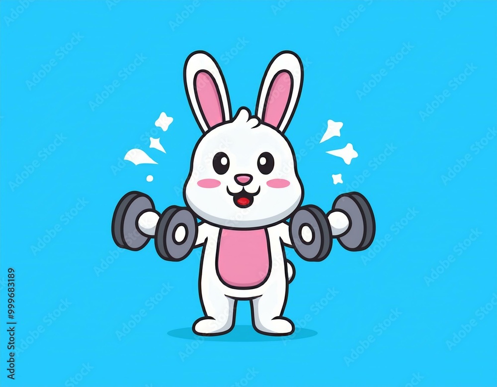 cute rabbit character mascot is exercising lifting weights vector cute rabbit character mascot is exercising lifting weights vector