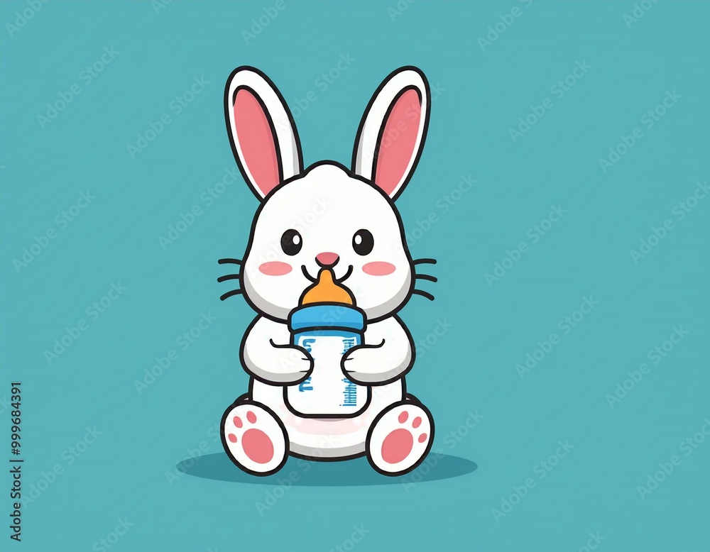 cute rabbit holding milk pacifier vector cute rabbit holding milk pacifier vector