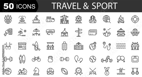 Wallpaper Mural Sport and fitness icon set. Vacation line icons. Collection of travel and vacation icons. Vector illustration Torontodigital.ca